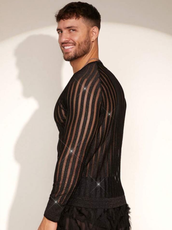 BONGA-BOYS Men's Striped Sexy crew Neck Long sleeve TShirt